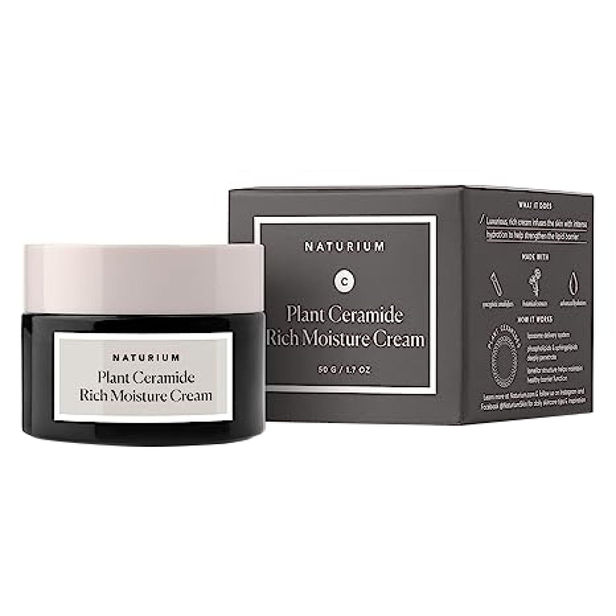 Naturium Plant Ceramide Rich Moisture Cream jar closeup for deep hydration.