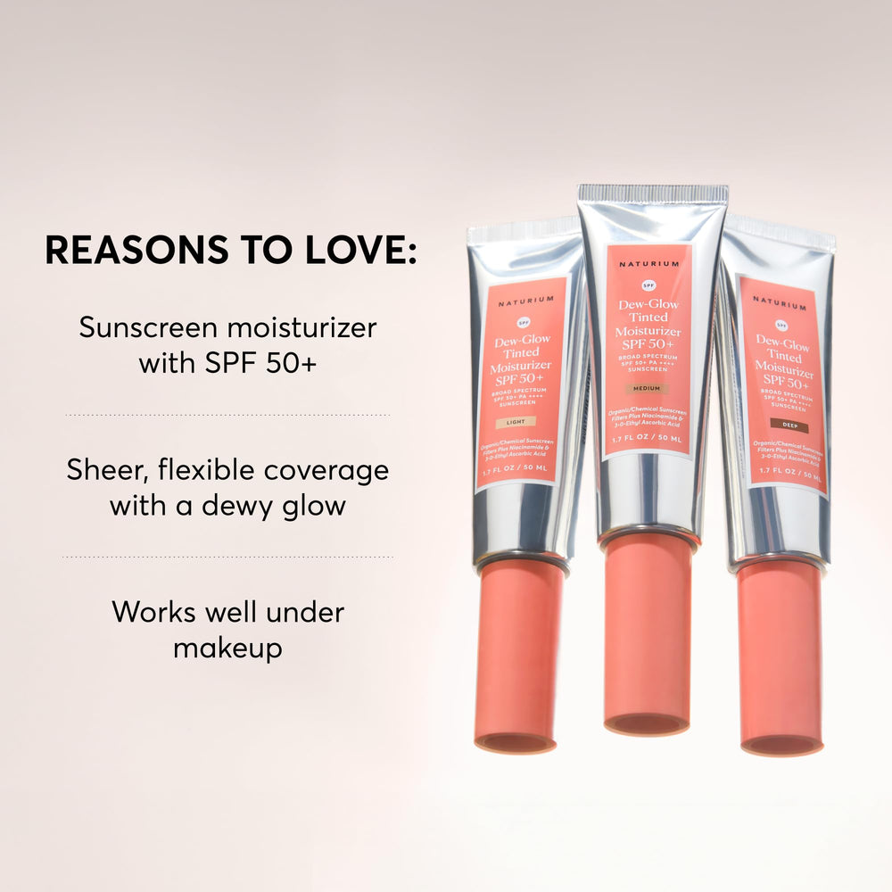 Naturium protector solar SPF50 con tinte ligero para piel natural y uniforme.