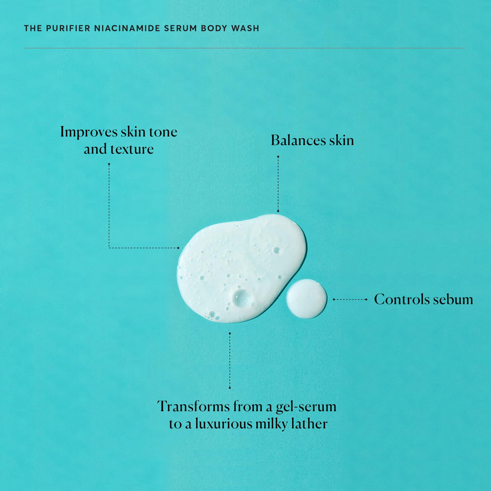Naturium The Purifier Niacinamide Serum Body Wash aplicación suave con las manos
