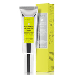 Naturium retinaldehyde cream serum 0.10% bottle pour improves texture and radiance