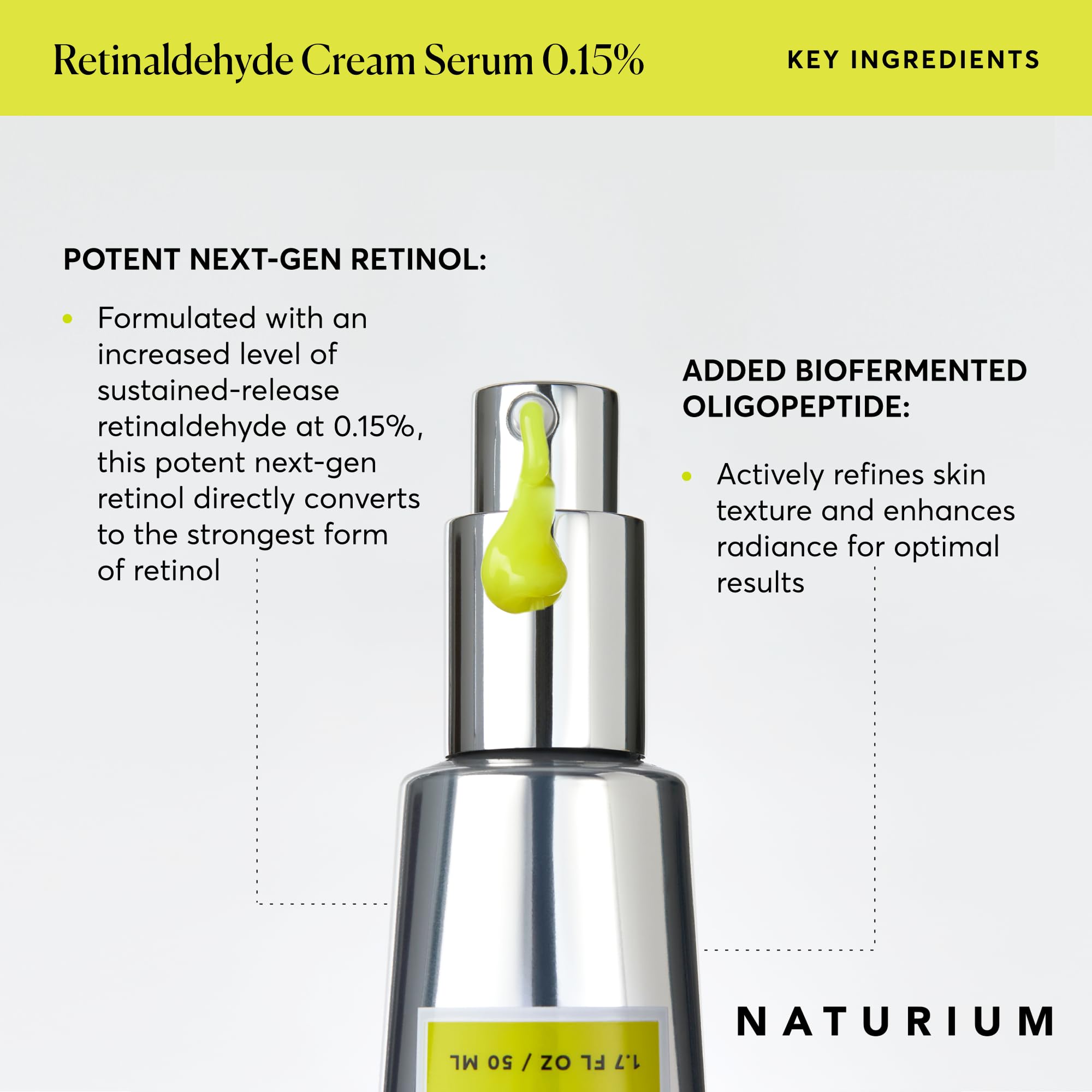 Naturium retinaldehyde cream serum glow highlights radiant-looking skin potential.