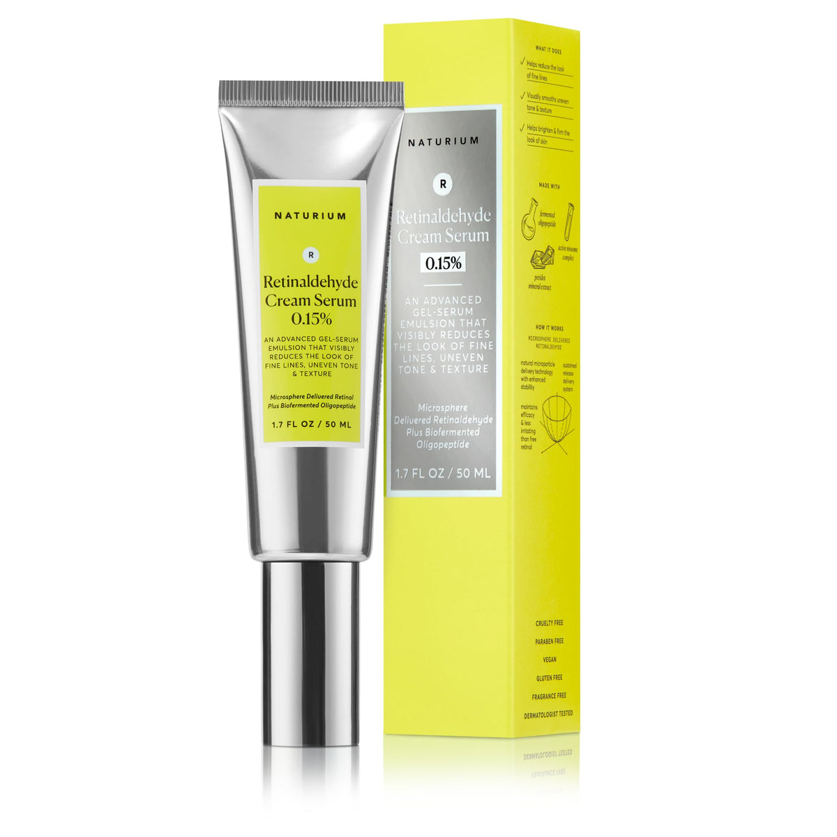 Naturium retinaldehyde cream serum pump bottle for easy nightly application and even-toned results.