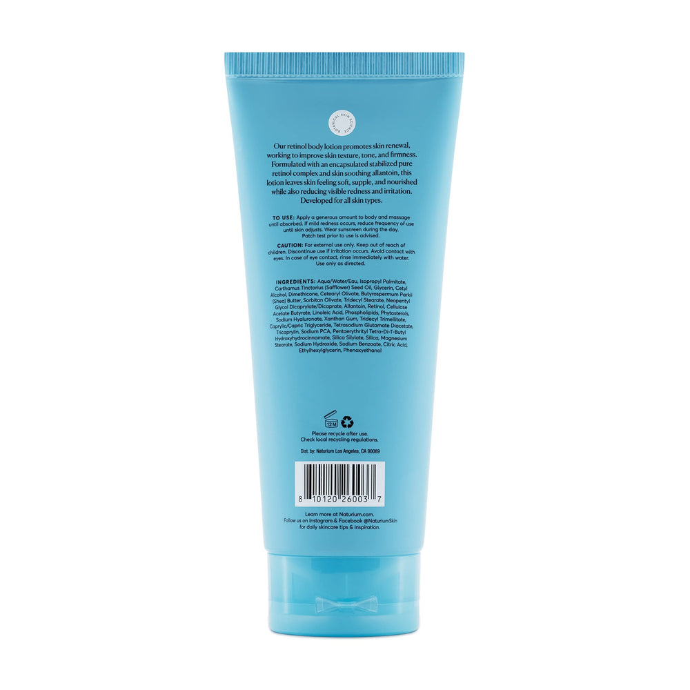 Naturium Retinol Body Lotion beside skincare setup signals daily routine use.