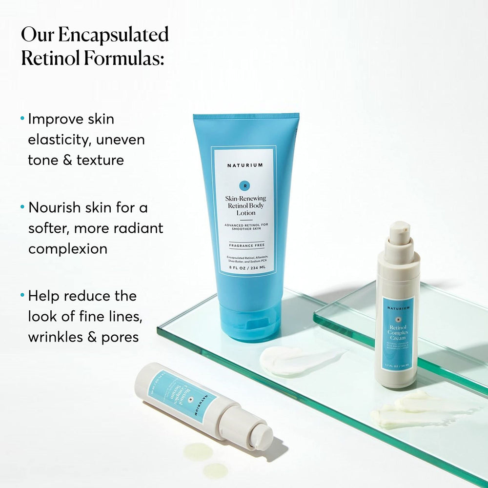 Naturium Retinol Body Lotion package side view emphasizes vegan and fragrance-free formula.