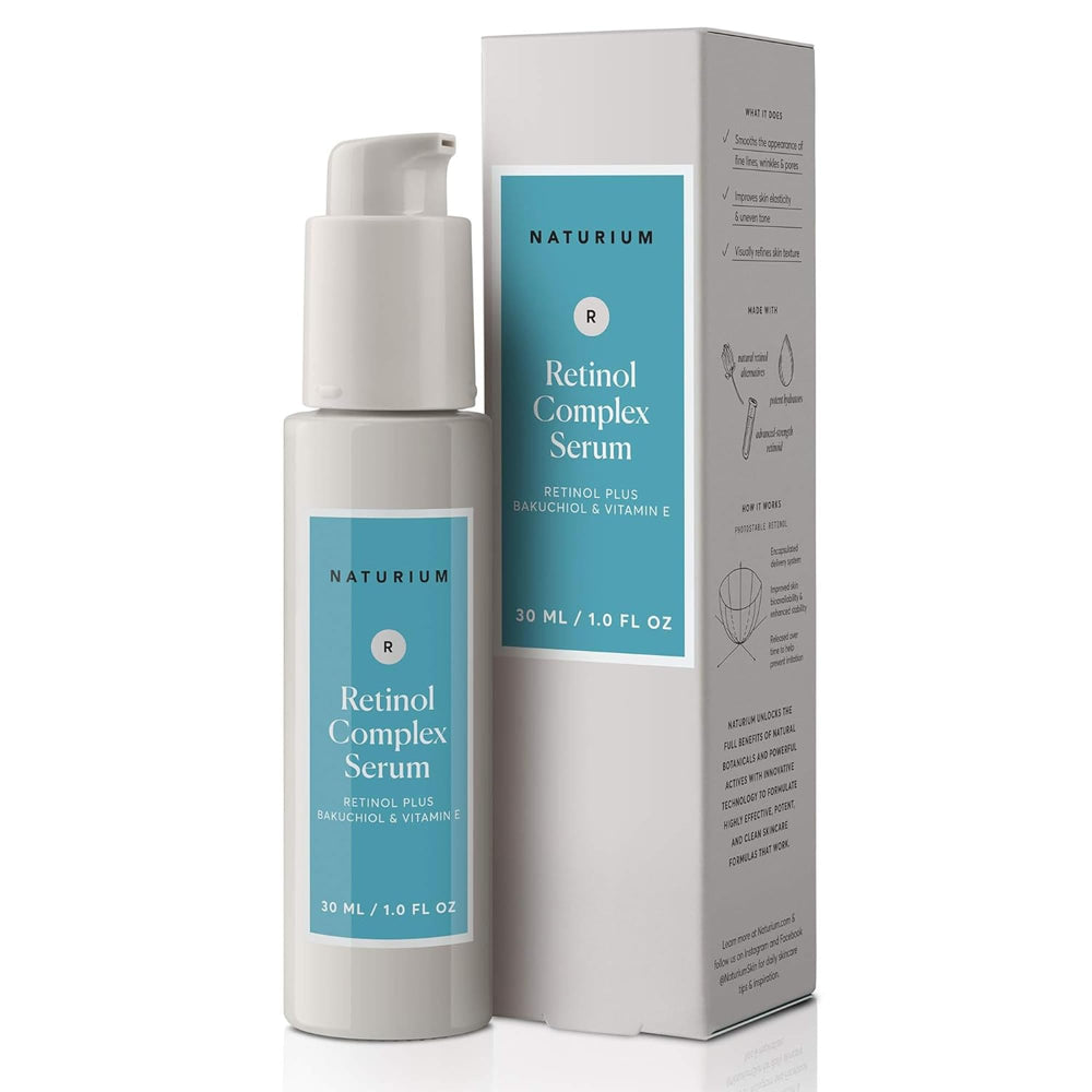 Naturium Retinol Complex Serum amber bottle close-up showing smooth texture focus.