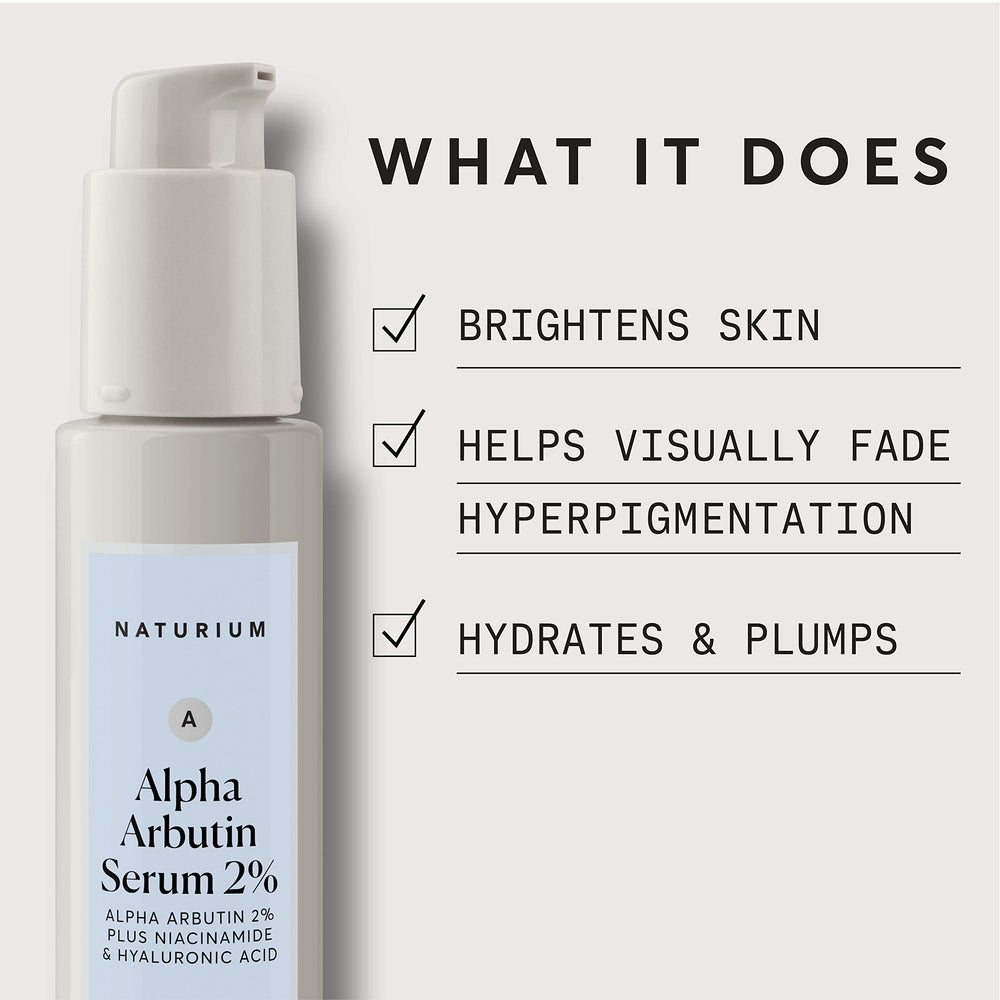 Naturium Alpha Arbutin Serum 2% para aplicación facial diaria.