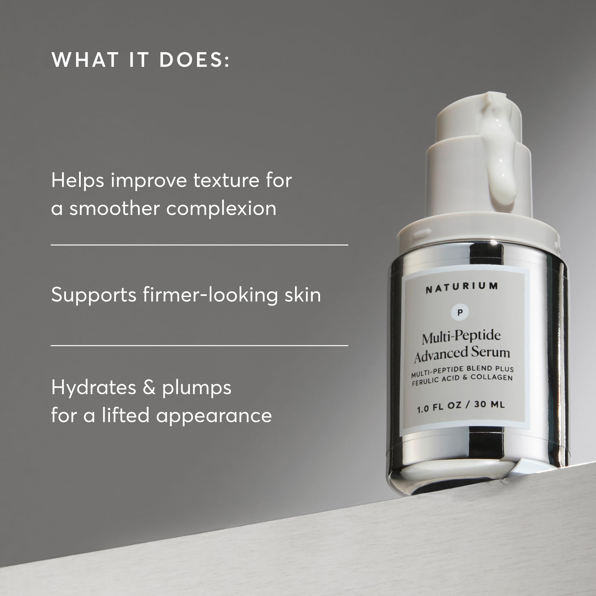Naturium serum amber bottle front, premium packaging for anti-aging care.
