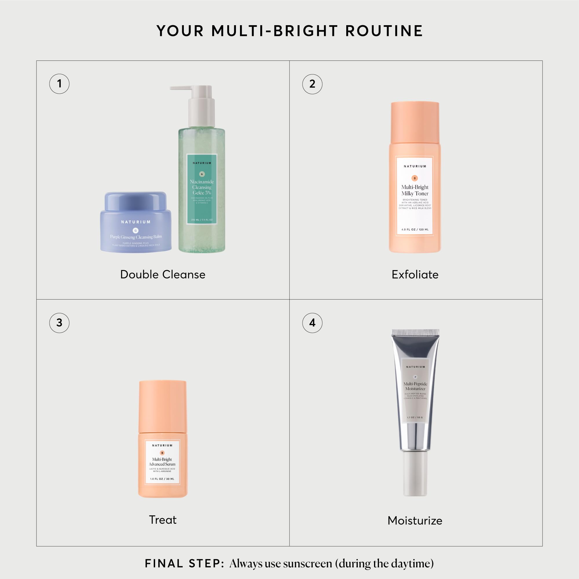 Naturium Multi-Bright Serum, envase transparente facilita ver activos.