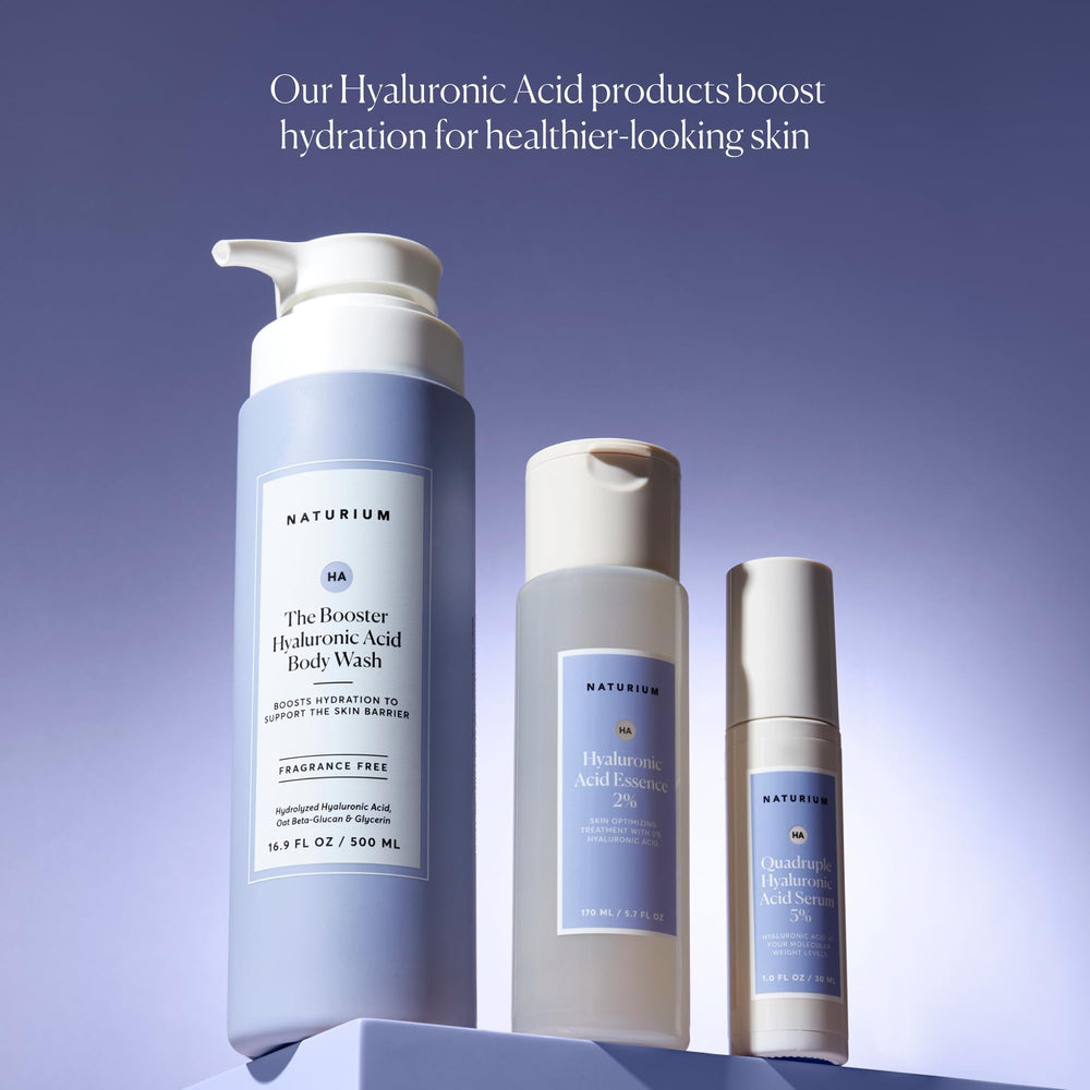 Glicérina y ácido hialurónico en Naturium The Booster para nutrición de la piel.