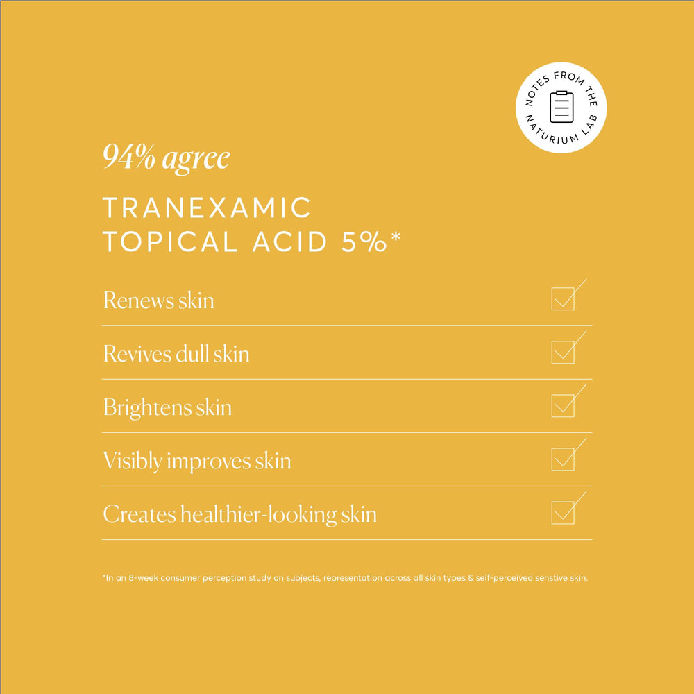 Naturium Tranexamic serum swatch on skin shows tone-adjusting potential.
