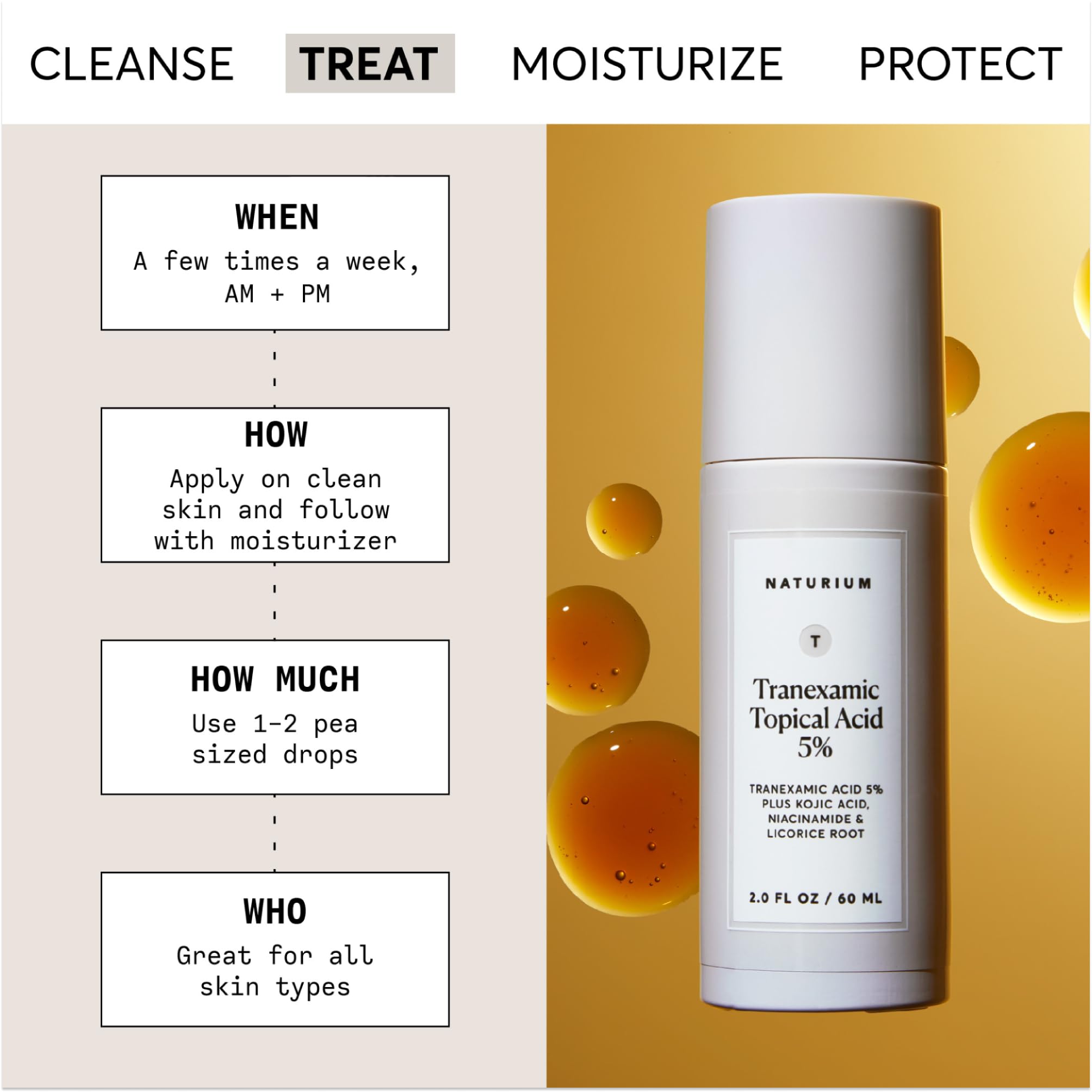 Naturium Tranexamic serum texture close-up shows smooth, creamy consistency.