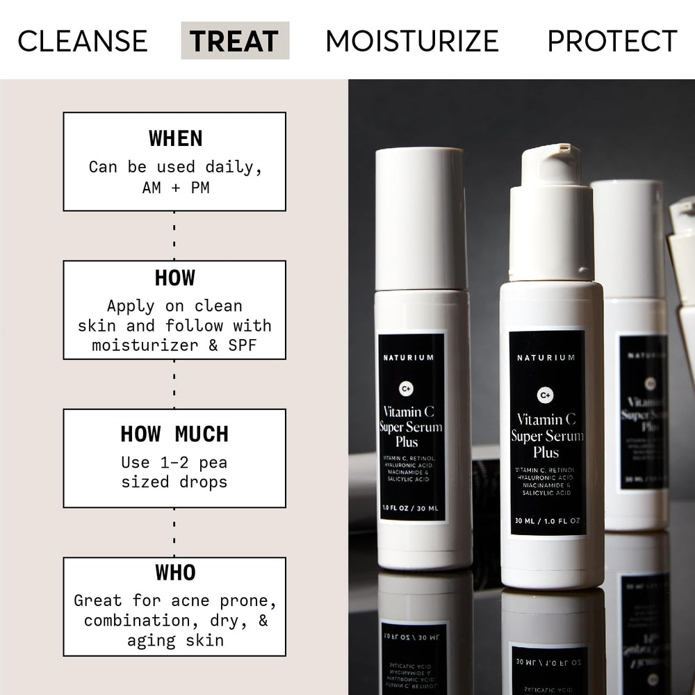Naturium Vitamin C Super Serum Plus dispensing action supports a simple AM/PM routine.