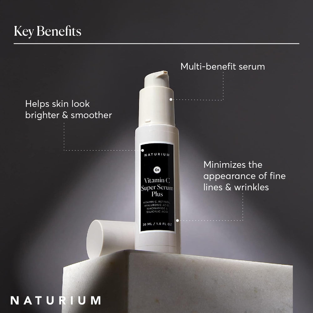 Naturium Vitamin C Super Serum Plus integrates into daily regimen with moisturizer and SPF.