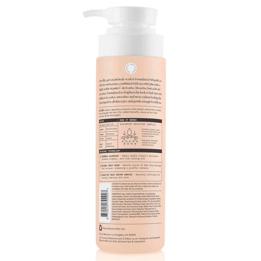 Naturium iluminador corporal de vitamina C, limpia suavemente sin resecar