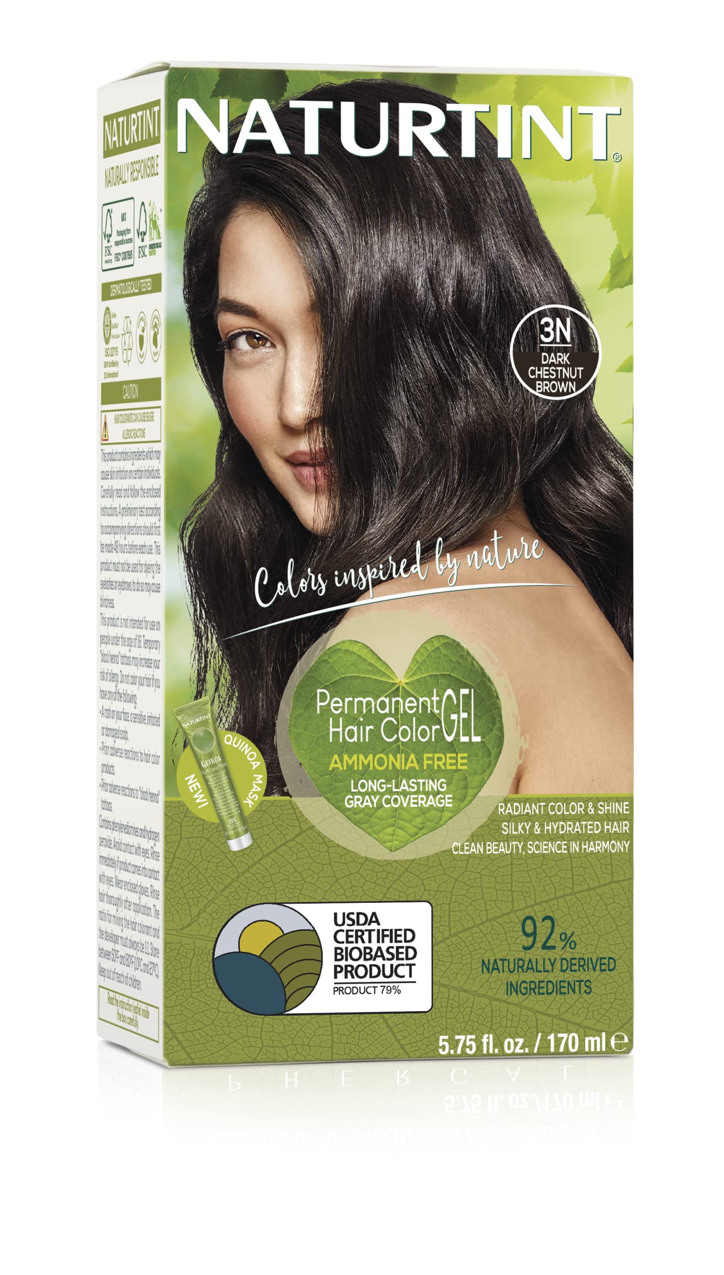 Naturtint 3N Dark Chestnut bottle showing plant-based color formula for lasting shade.