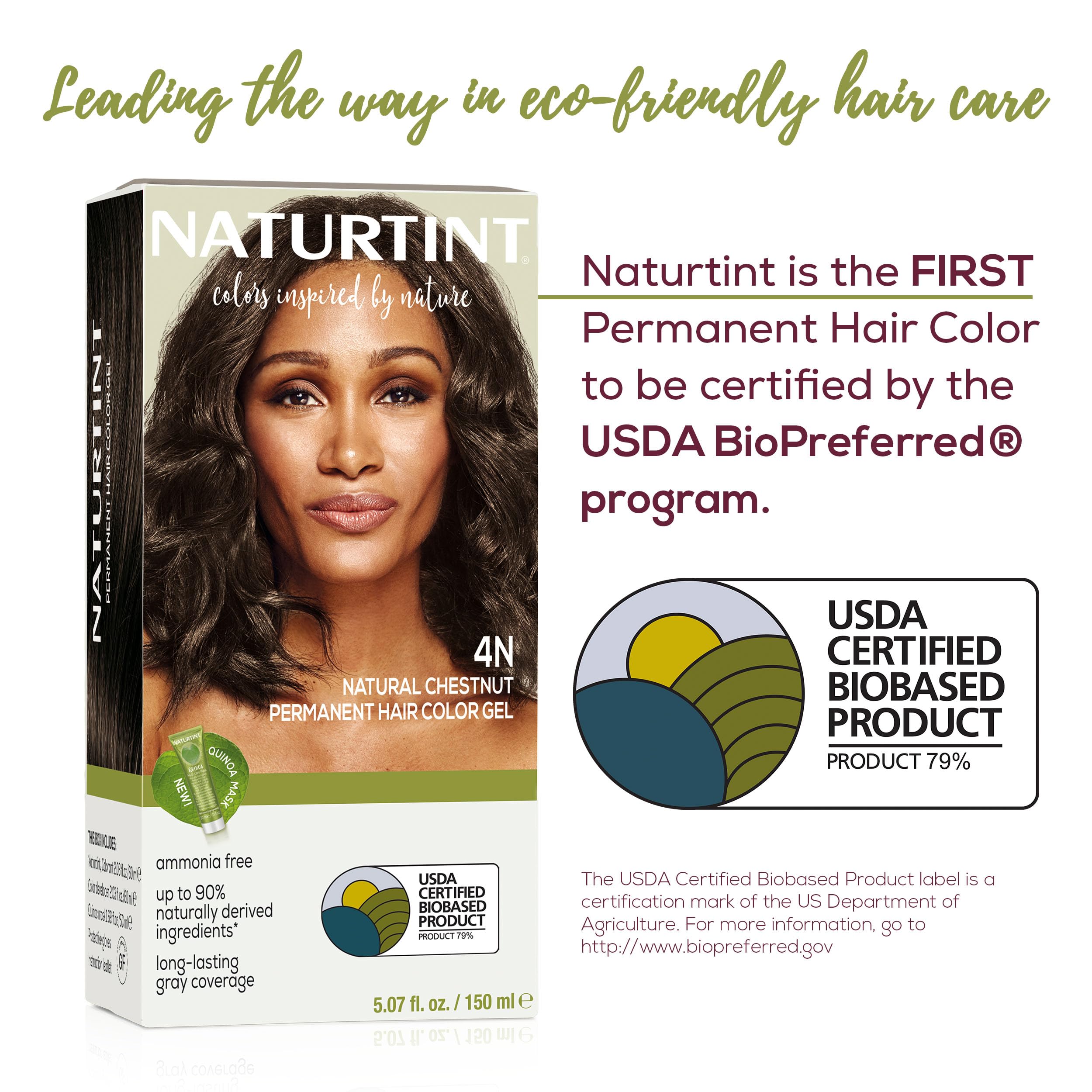 Naturtint 4N natural chestnut ingredients emphasize plant-based care for hair.
