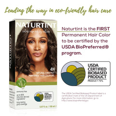 Naturtint 4N natural chestnut ingredients emphasize plant-based care for hair.
