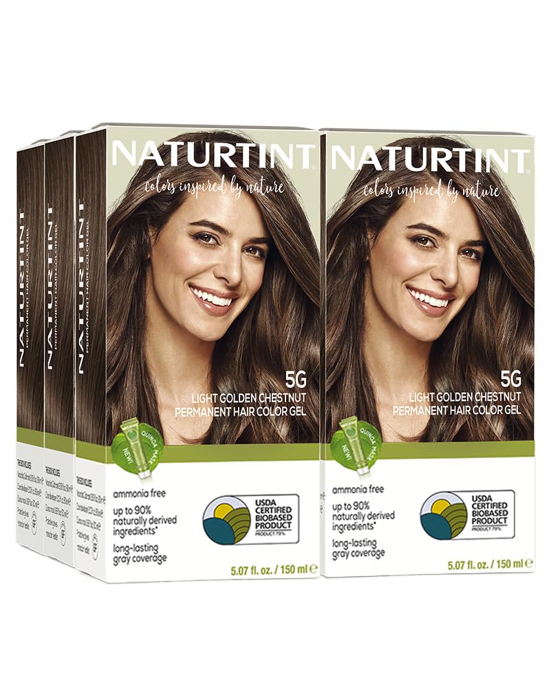 Naturtint 5G Light Golden Chestnut application swatch shows natural, long-lasting color