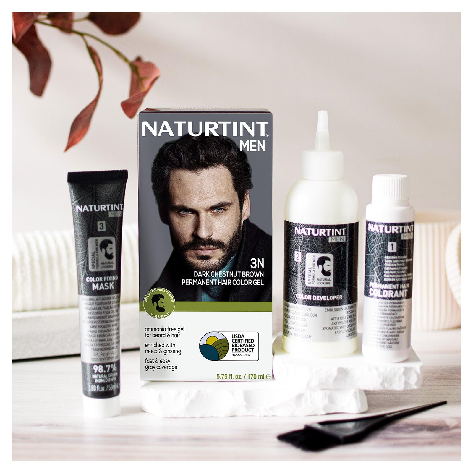 Naturtint Mens ammonia-free formula for gentler scalp and skin contact