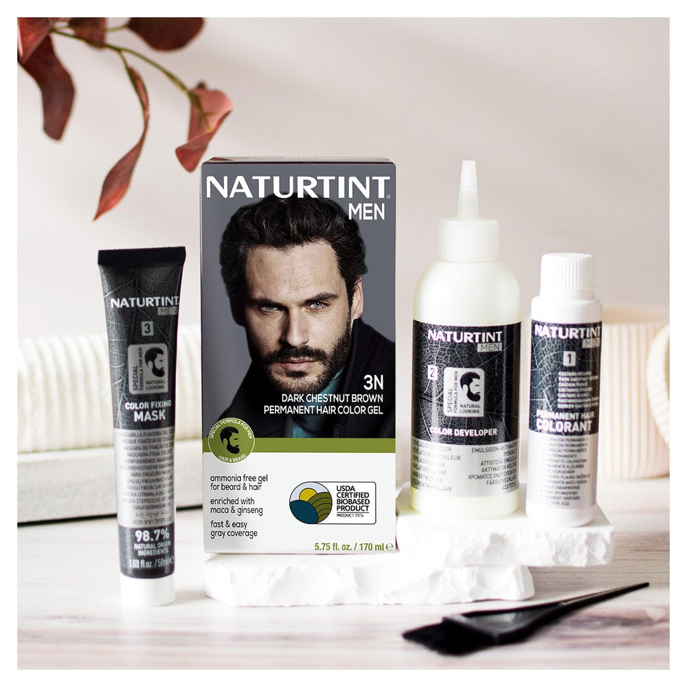 Naturtint Mens ammonia-free formula for gentler scalp and skin contact