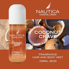Nautica Coconut Crave bottle side angle highlighting portable scent for beach or gym