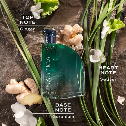 Nautica Color Green bottle close-up highlighting the ginger opening for an energizing feel.