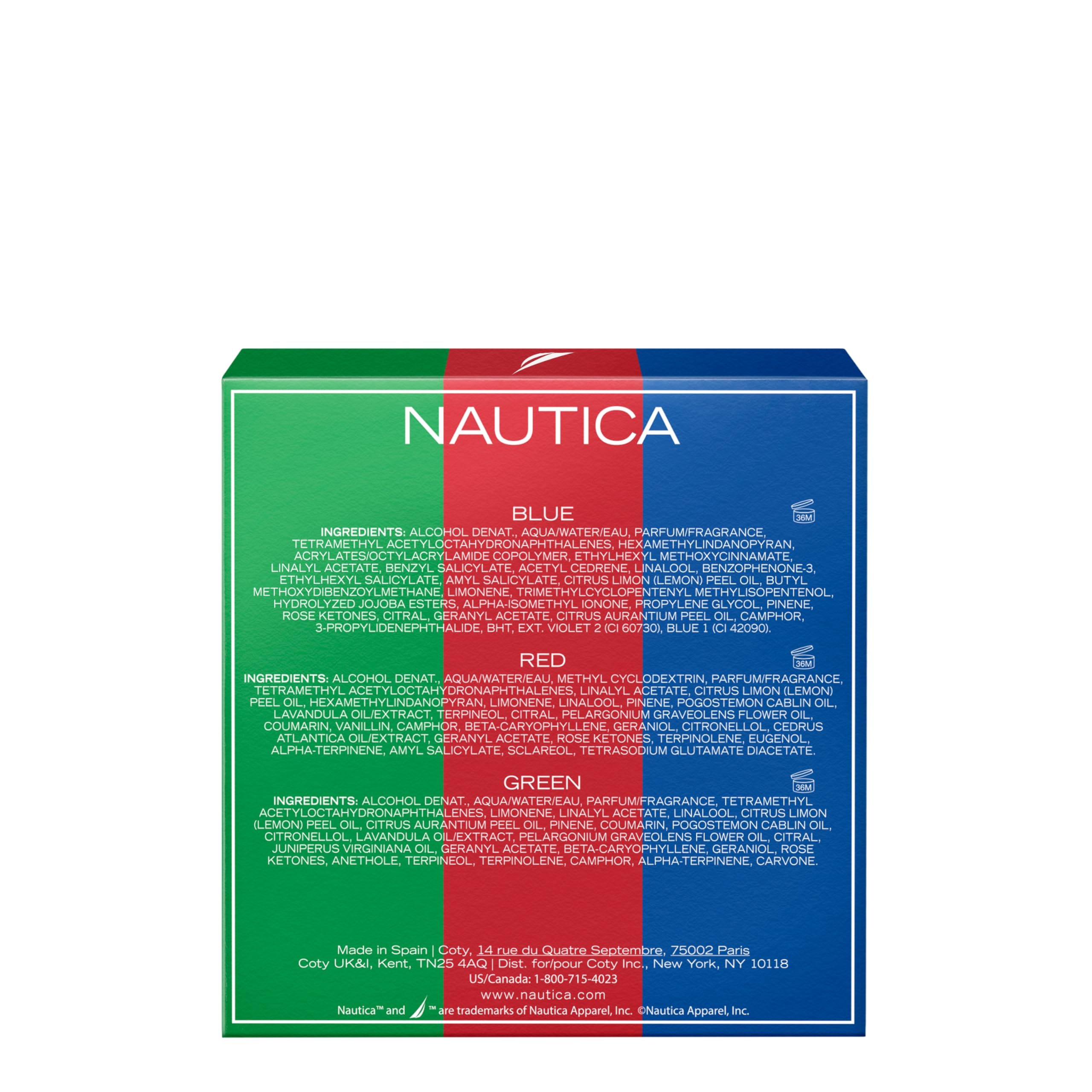 Nautica gift set display showing three scents together