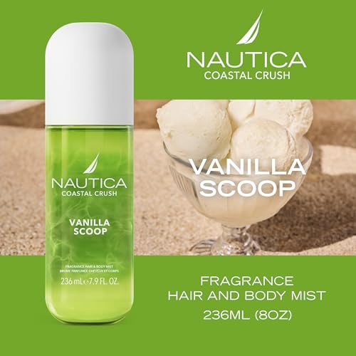 Nautica Vanilla Scoop bottle closeup highlighting pistachio top note.