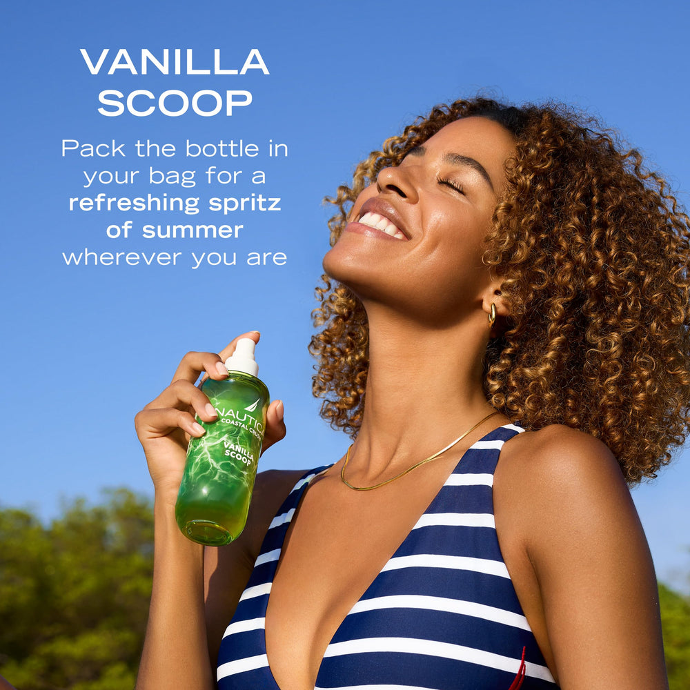 Nautica Vanilla Scoop bottle in hand for on-the-go refreshment.