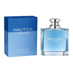 Nautica Voyage bottle close-up showing label and sea-inspired notes.