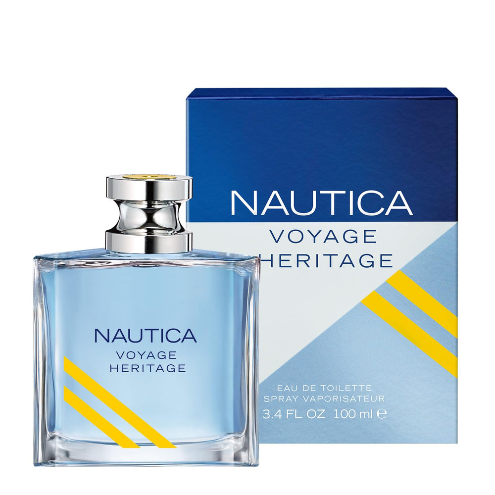 Nautica Voyage Heritage bottle view highlighting premium design and lasting presence.
