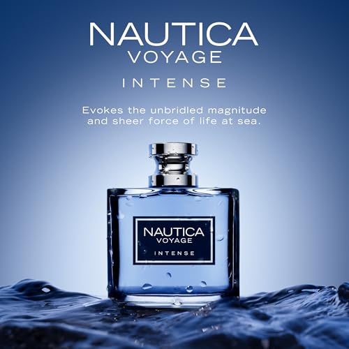 Nautica Voyage Intense label closeup emphasizing authenticity.