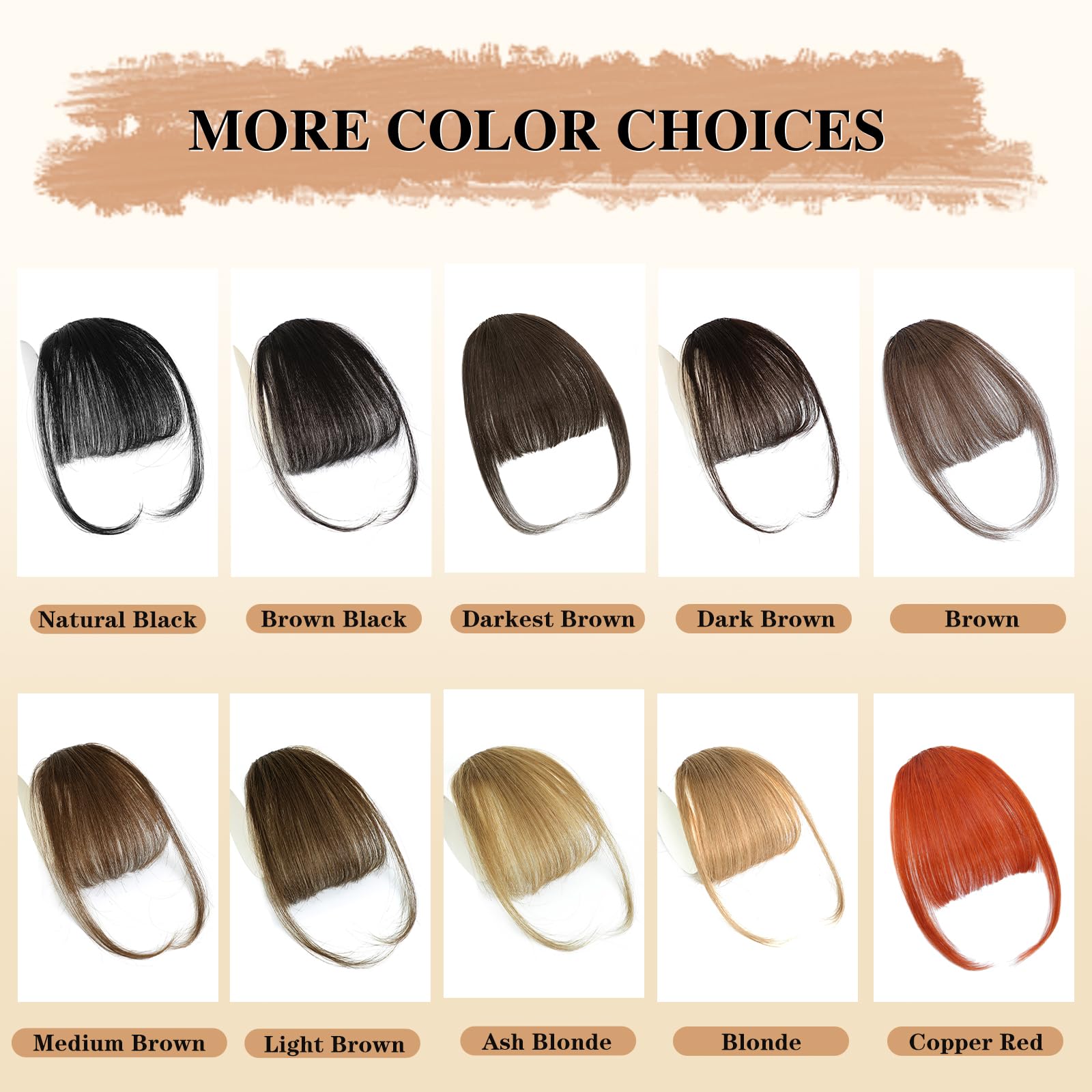 NAYOO curved bangs in dark brown clip-in for modern facial framing.