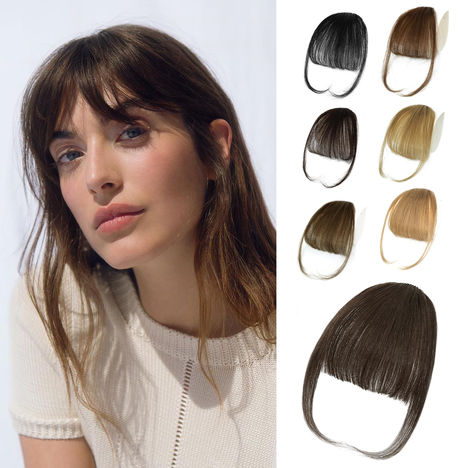 NAYOO bangs in darkest brown clip-on with temples for a natural fringe look.