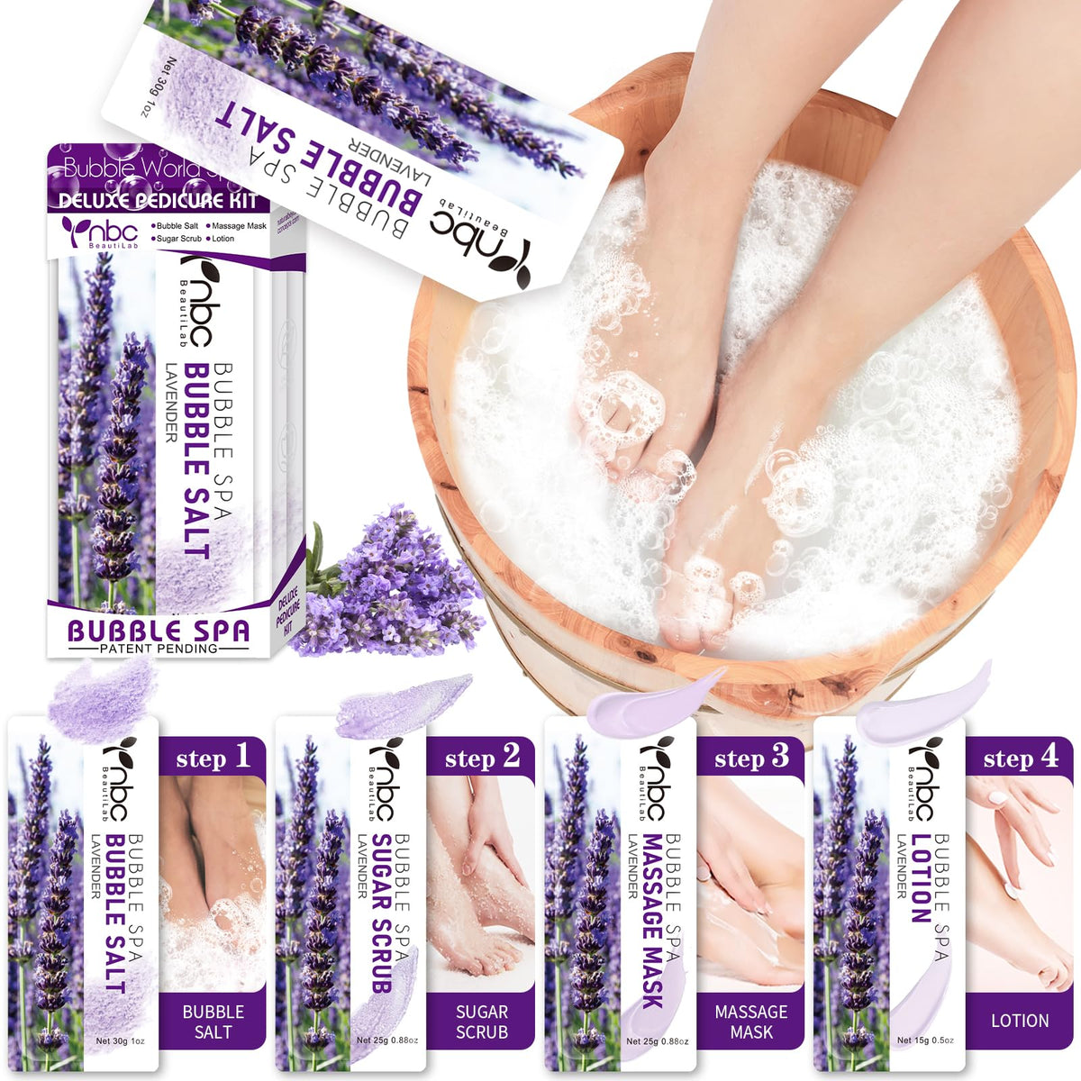 NBC BeautiLab Bubble Salt pedicure soak for home spa use