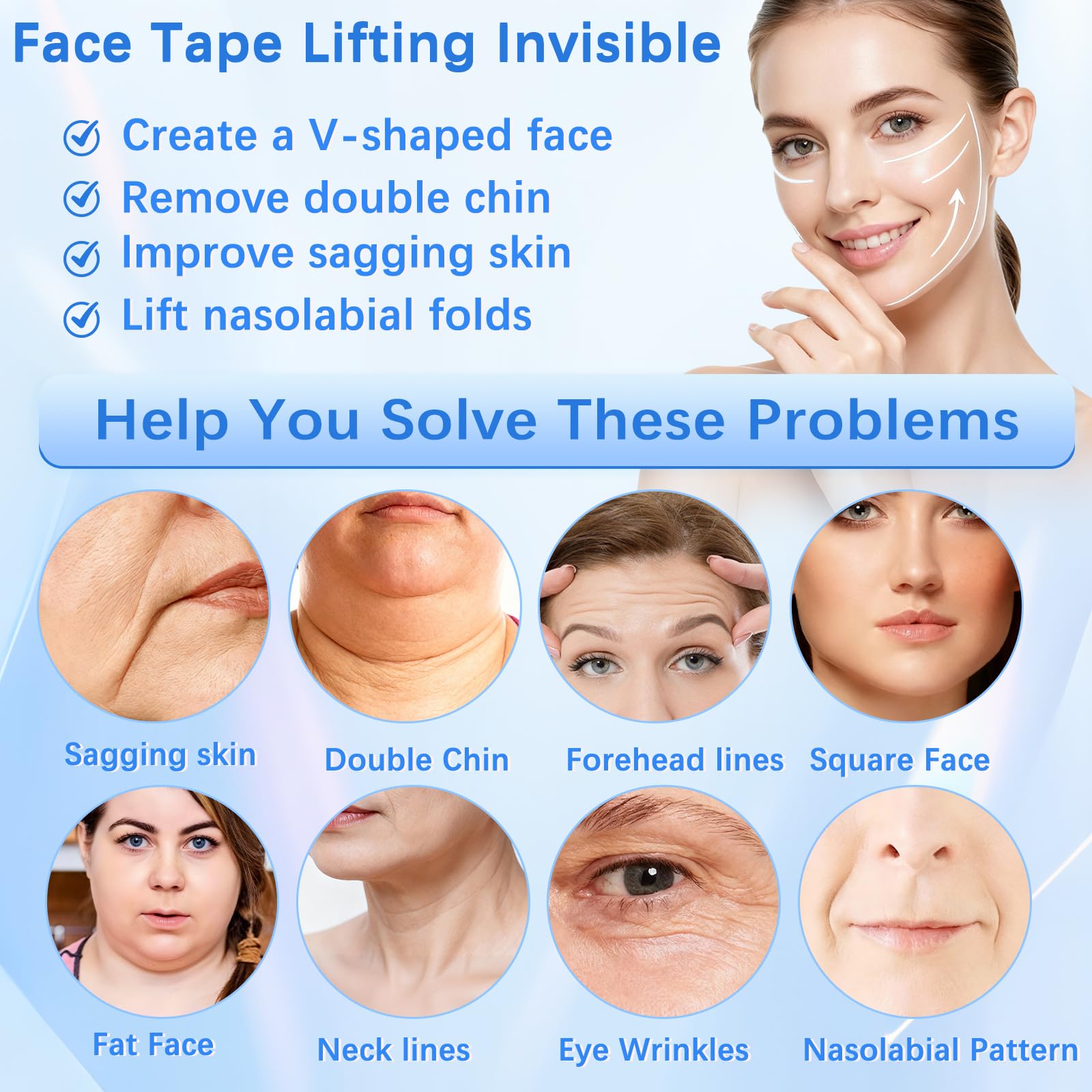 NBF Face Tape lifting invisible under makeup blend for seamless look.