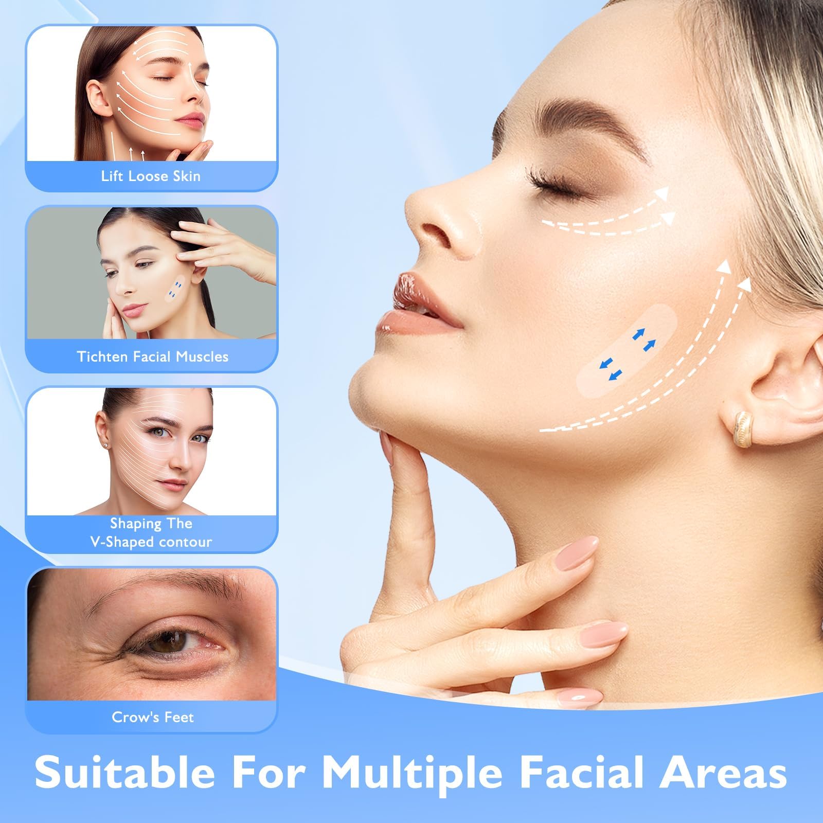 NBF Face Tape lifting demonstrates neck and jowls support for a smoother profile.