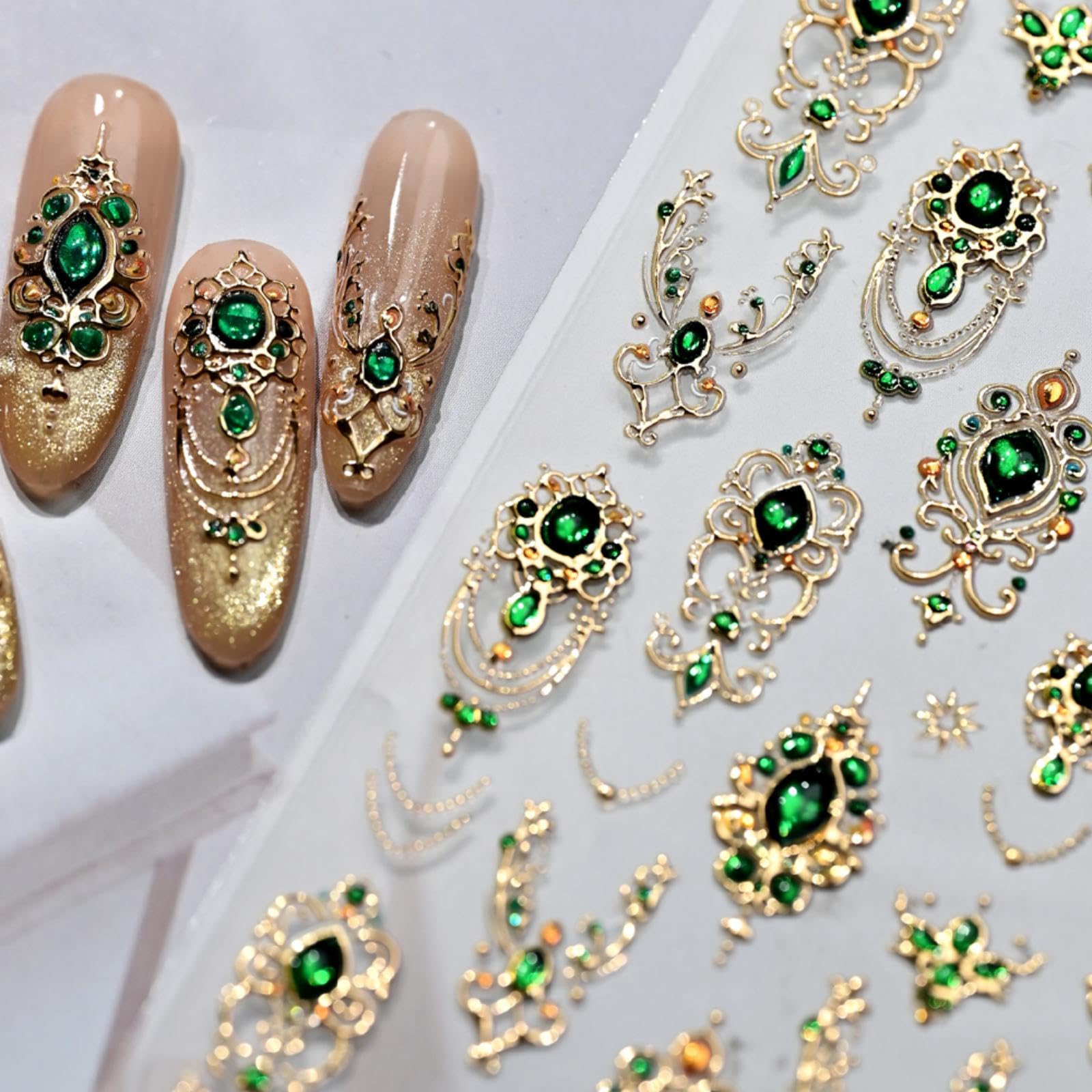 NBNTGH pegatinas de uñas con gemas doradas en relieve para uñas