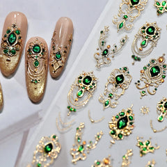 NBNTGH pegatinas de uñas con gemas doradas en relieve para uñas