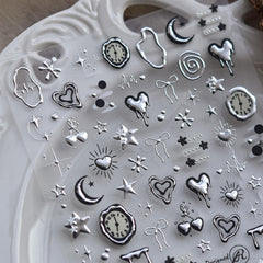 NBNTGH pegatinas uñas corazones-estrellas 5D en relieve para decoración elegante