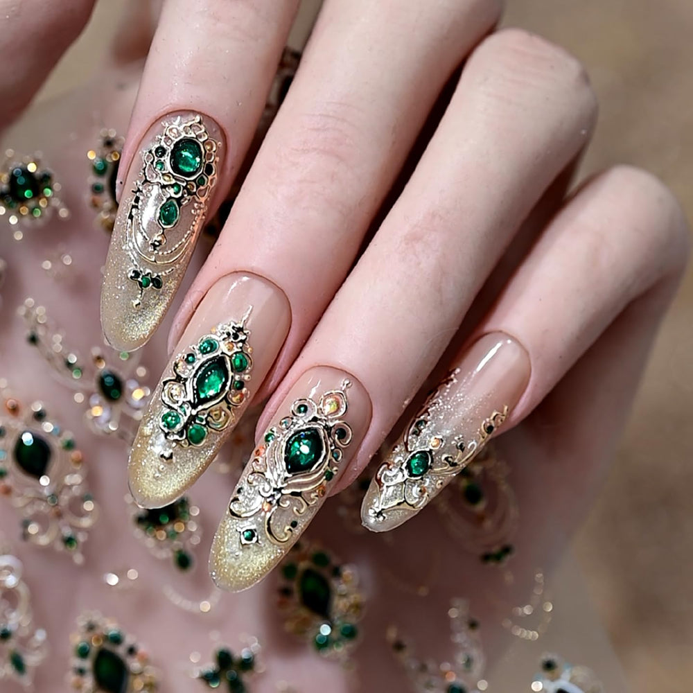 NBNTGH variedad de patrones verde dorado para decorar uñas con estilo