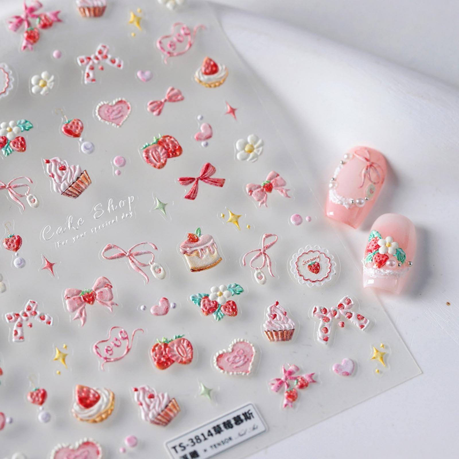 NBNTGH Uñas 5D relieve rosa lazo: acabado texturizado para uñas con estilo.