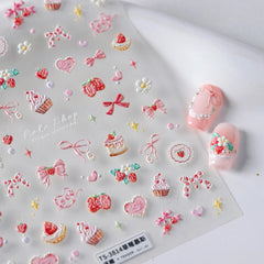 NBNTGH Uñas 5D relieve rosa lazo: acabado texturizado para uñas con estilo.