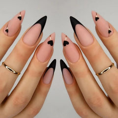 NBNTGH uñas punta francesa negra con borde dorado para un look sofisticado
