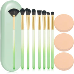 NBPF Brilliant Eye Makeup Brush Set with green case for organized travel touch-ups.