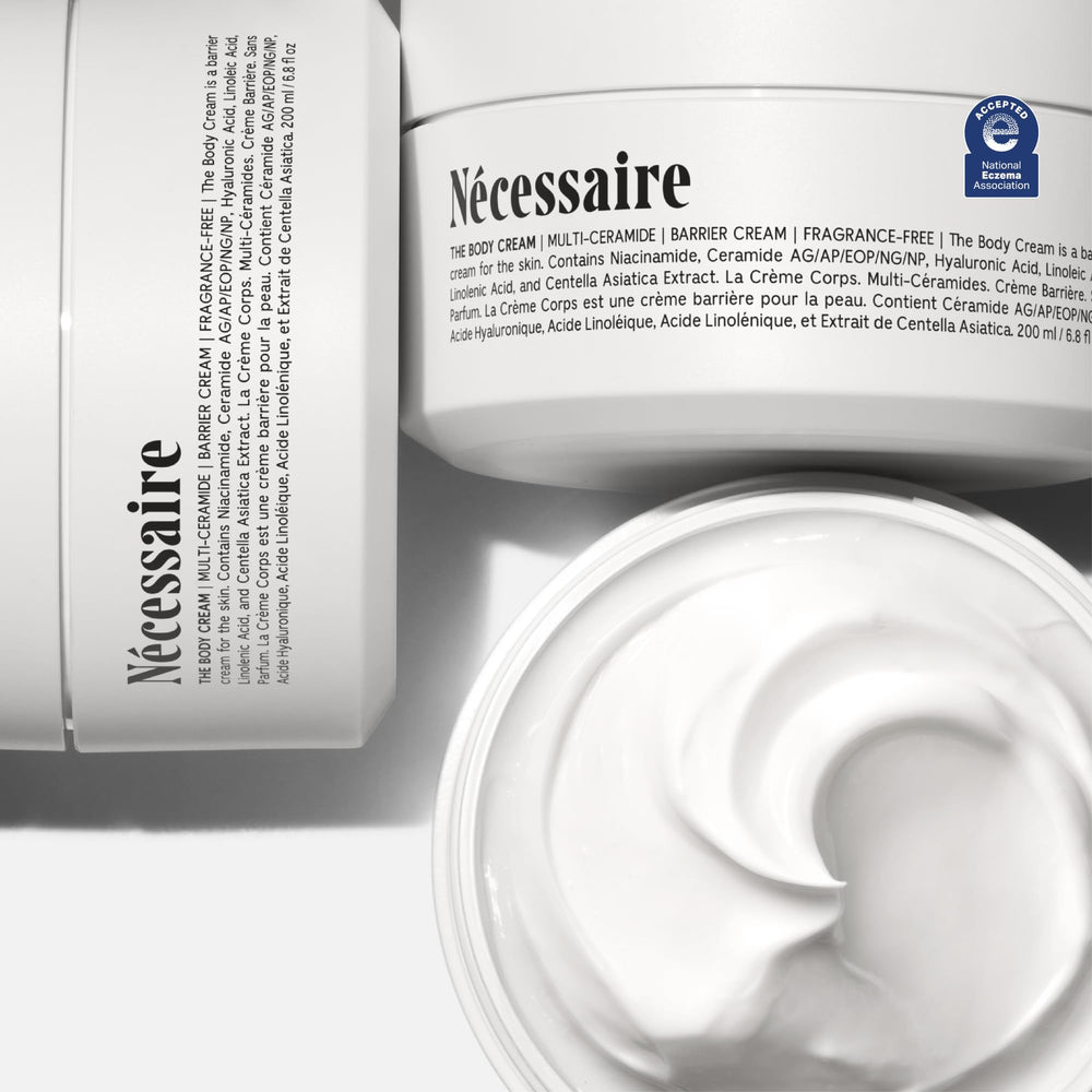 Nécessaire The Body Cream niacinamide pump promotes smoother skin.