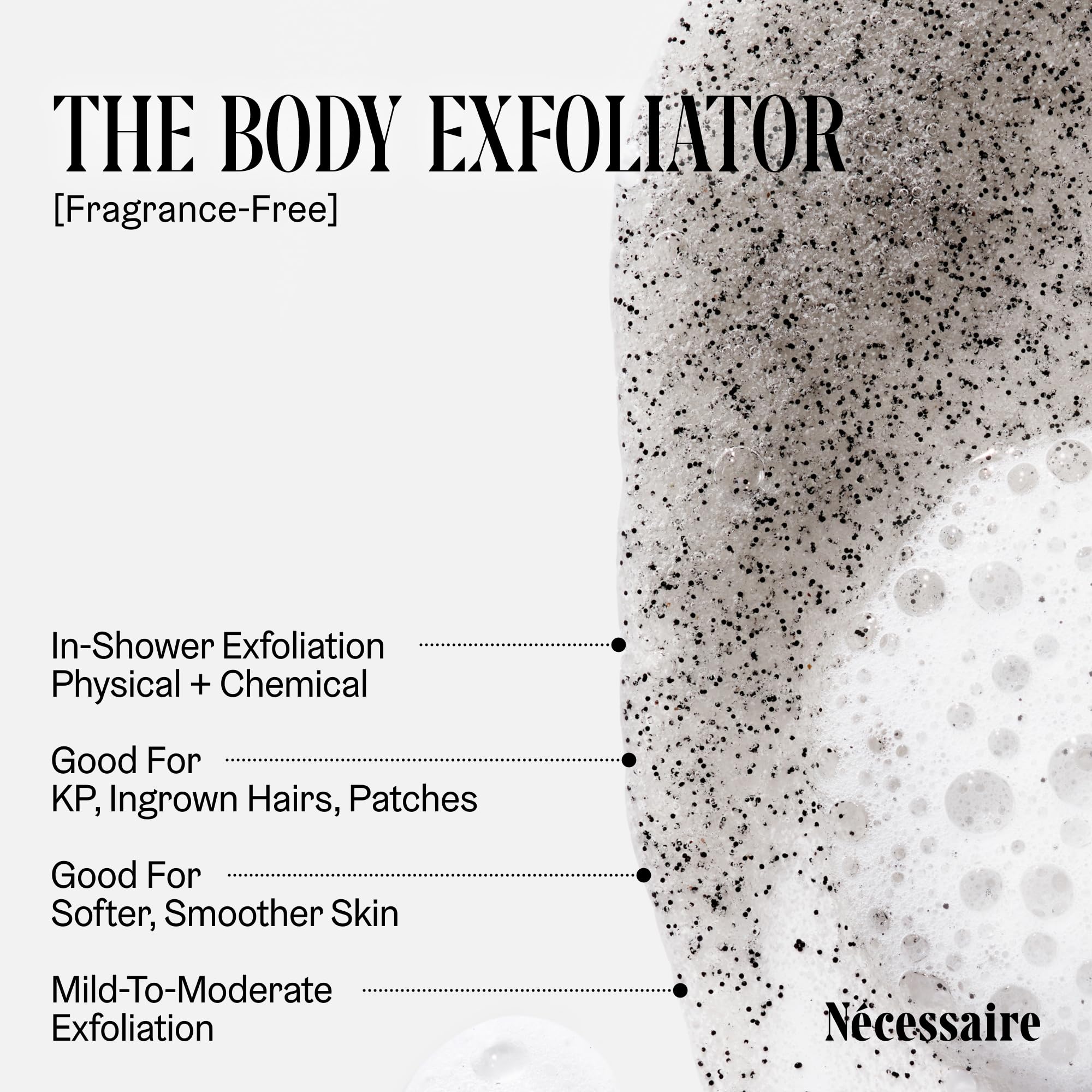 Nécessaire Body Exfoliator bottle shows 180 ml size.