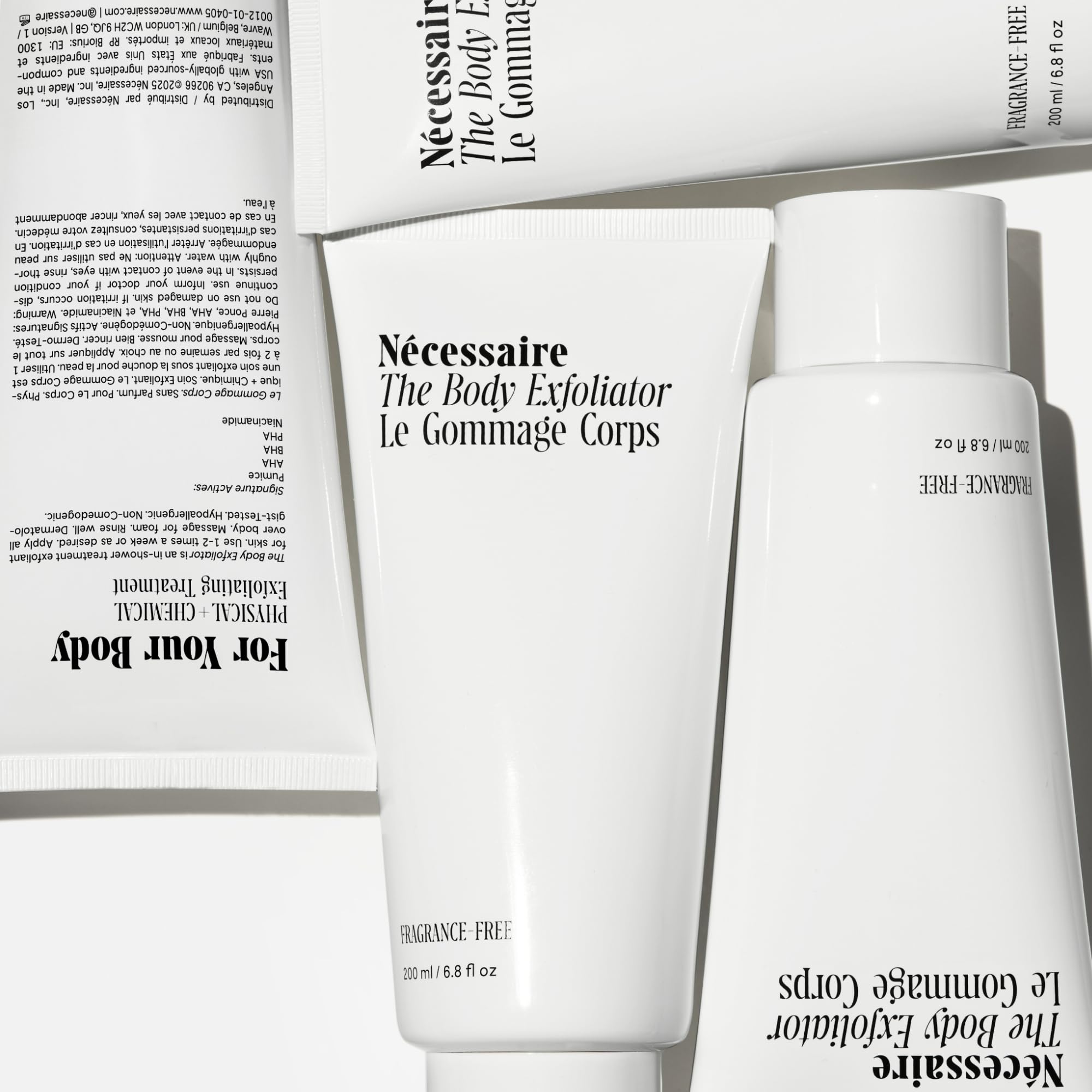 Nécessaire Body Exfoliator fragrance-free formula for sensitive skin.