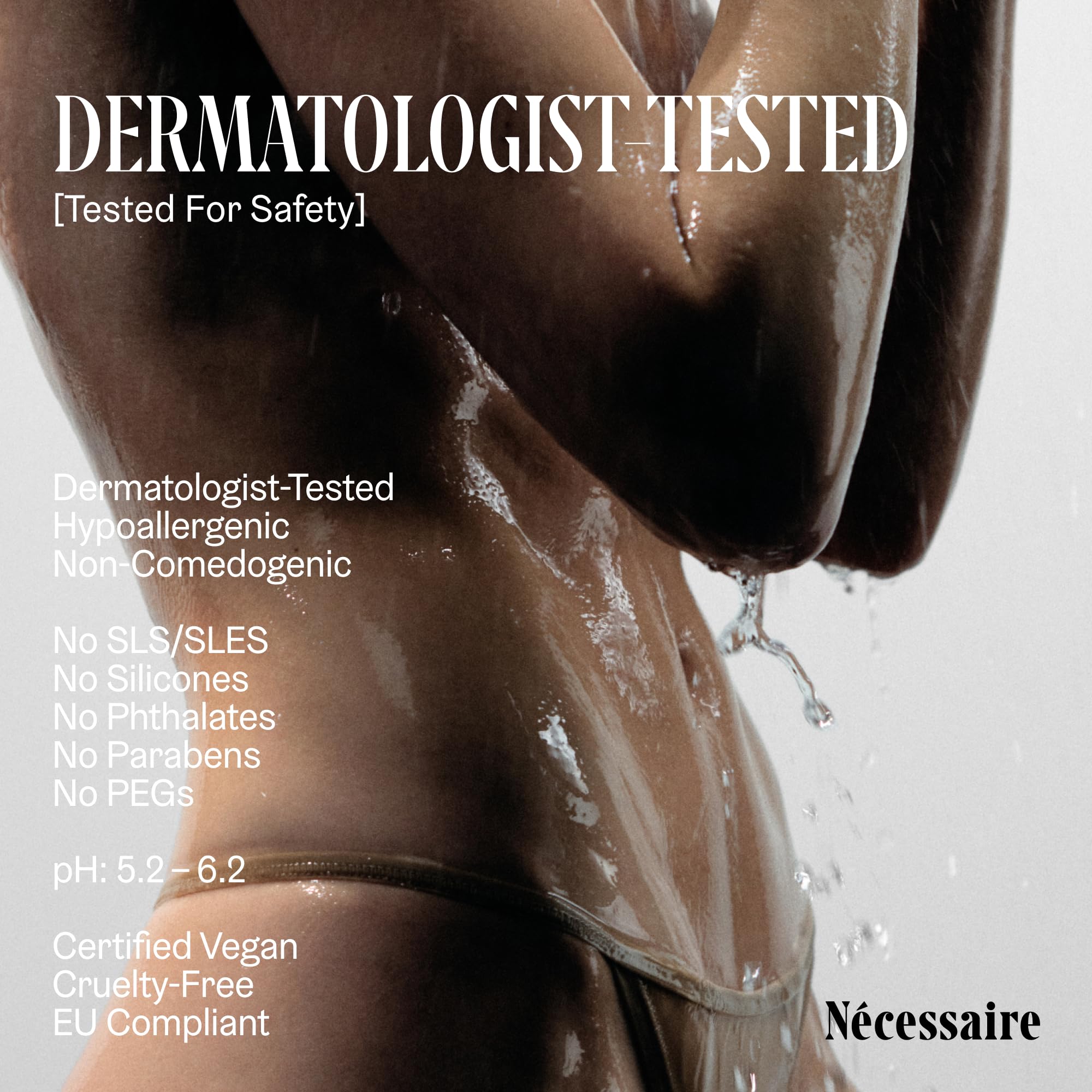 Nécessaire Body Exfoliator hypoallergenic badge for gentle care.
