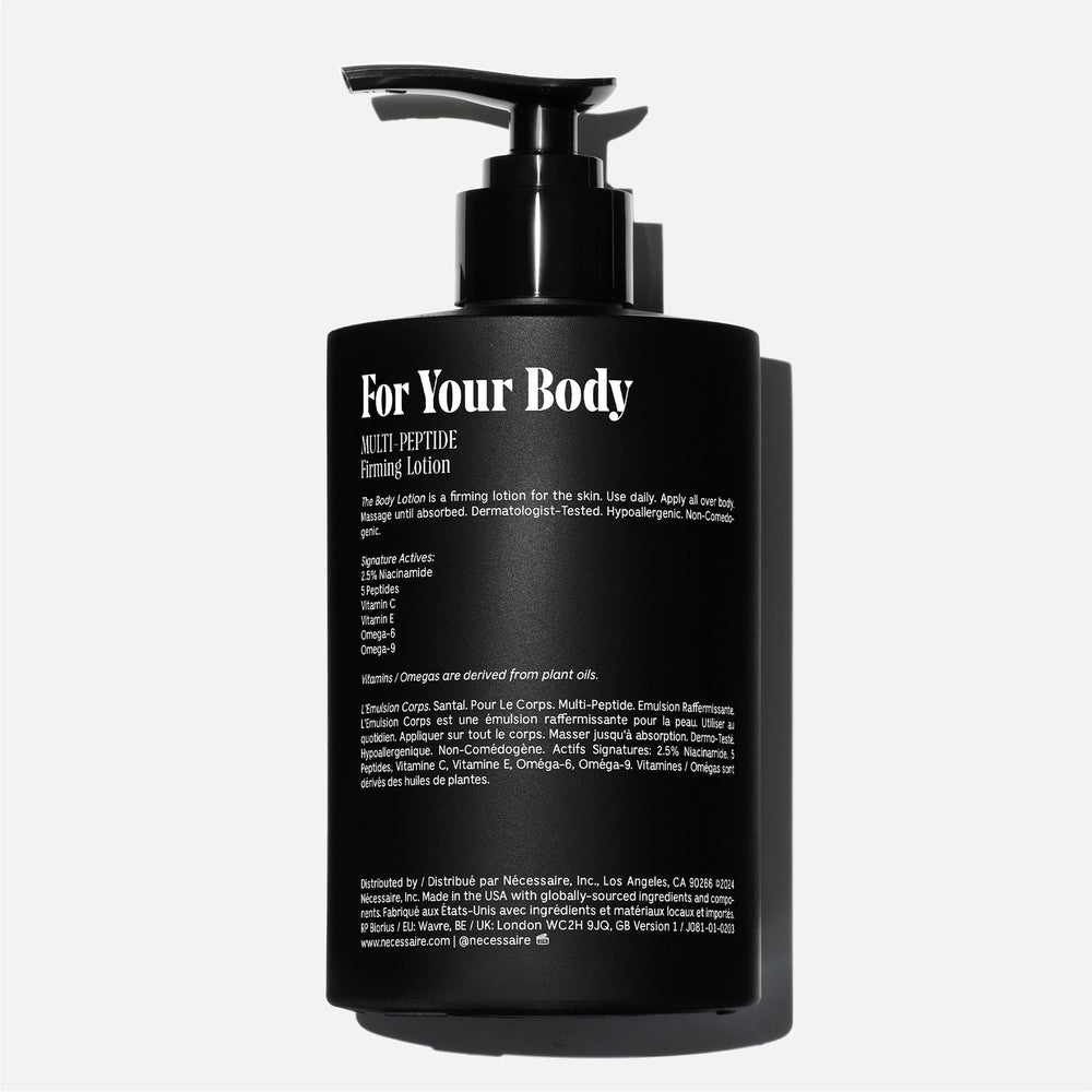 Nécessaire Santal lotion label close-up highlighting clean formula